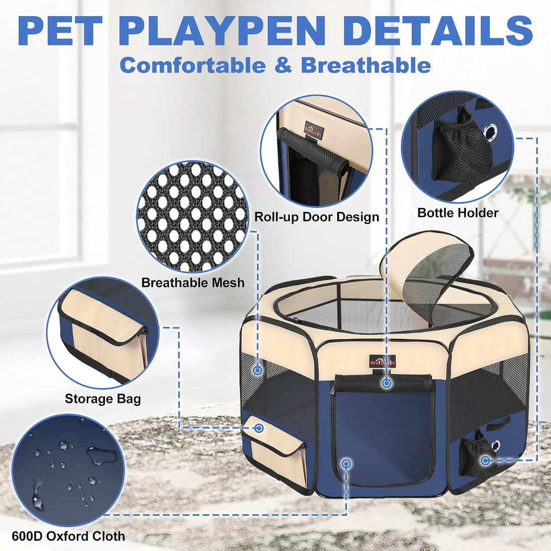 Aivituvin Dog Playpen, Foldable Pet Play Pens with Carrying Bag