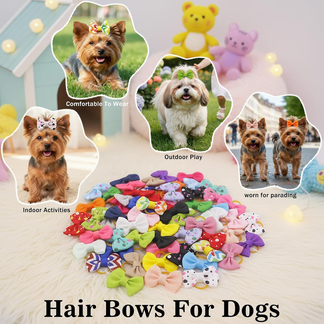 Puppy Hair Bows Small Dog Mini Rubber Bands Doggie Bowknot Pet
