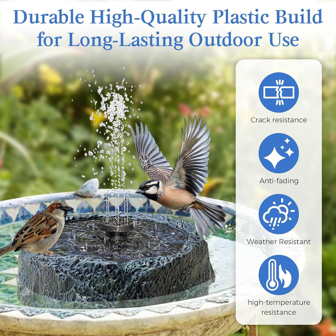 WANGIRO Solar Powered Bird Bath Fountain 7.8 Inch Dark Green