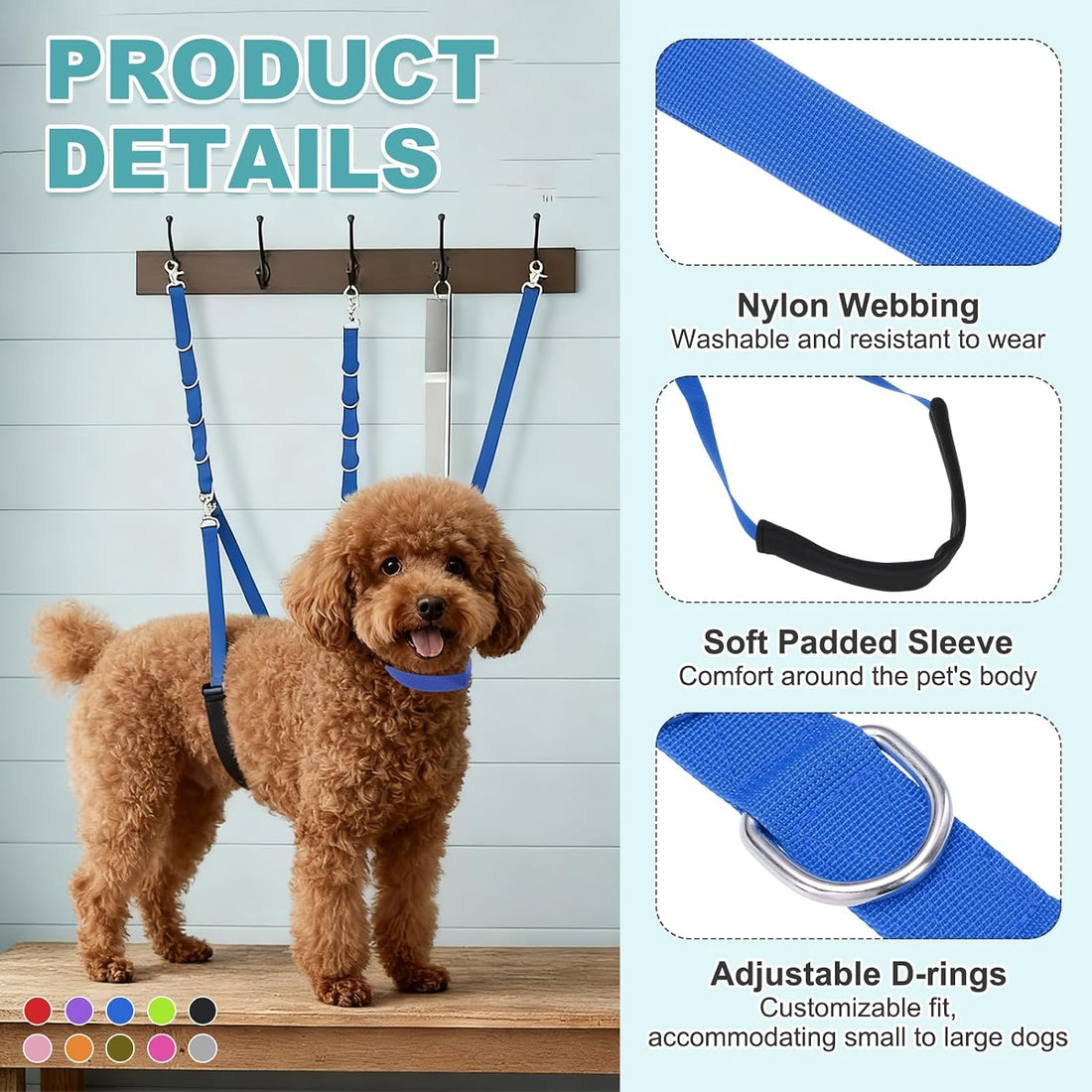 Dog Grooming Belly Strap, Pet Grooming Loops (Red, 3 Pcs)