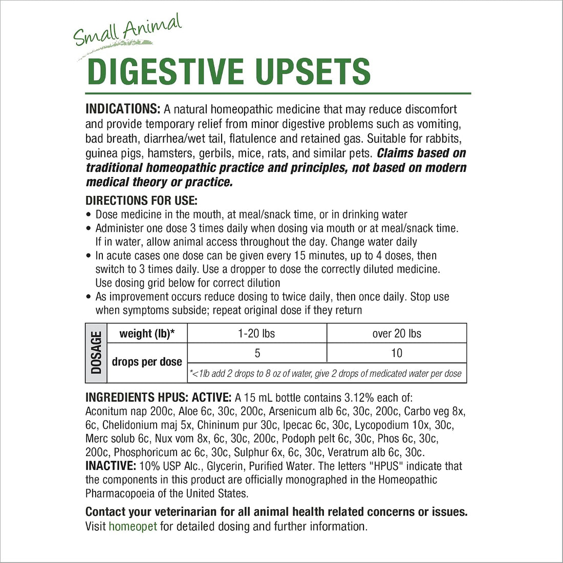 HomeoPet Small Animal Digestive Upsets, Supplement for Pets