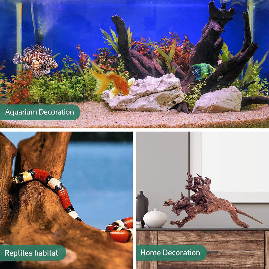 WDEFUN 3 PCS Natural Driftwood for Aquarium Decor Fish Tank