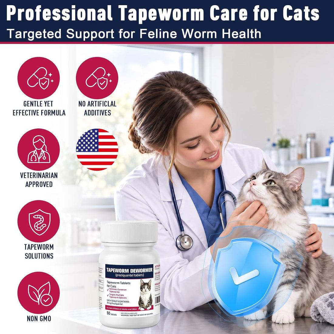 Dewormer for Cats, 50 Tablets, for Kittens 6 Weeks and Older