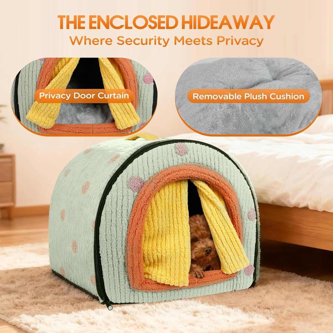 Dog House Indoor for Small Dogs & Cats, 2-in-1 Enclosed Dog Bed