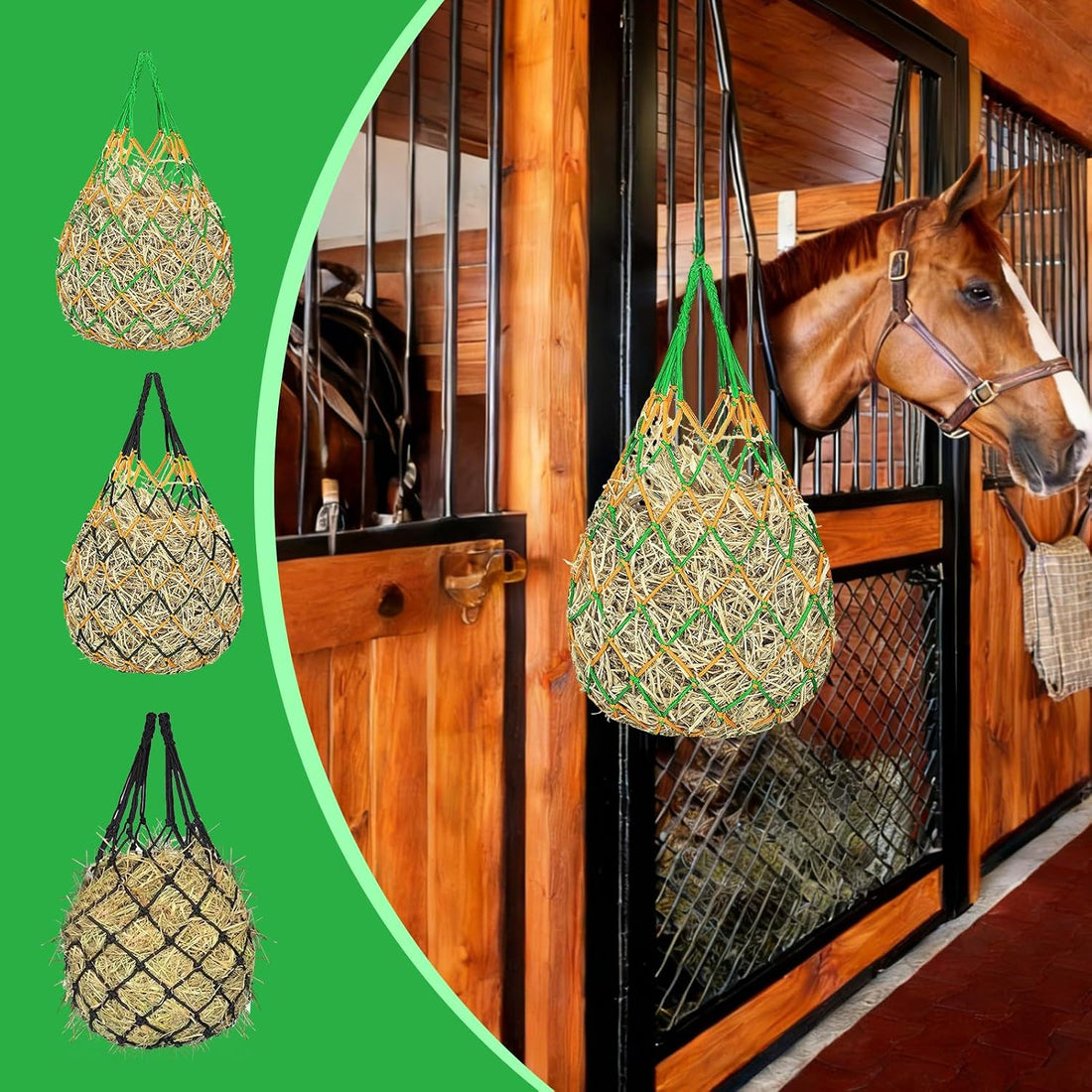 Slow Feed Hay Nets 3 Pack 40-Inch Durable Mesh Hay Bags Feeder