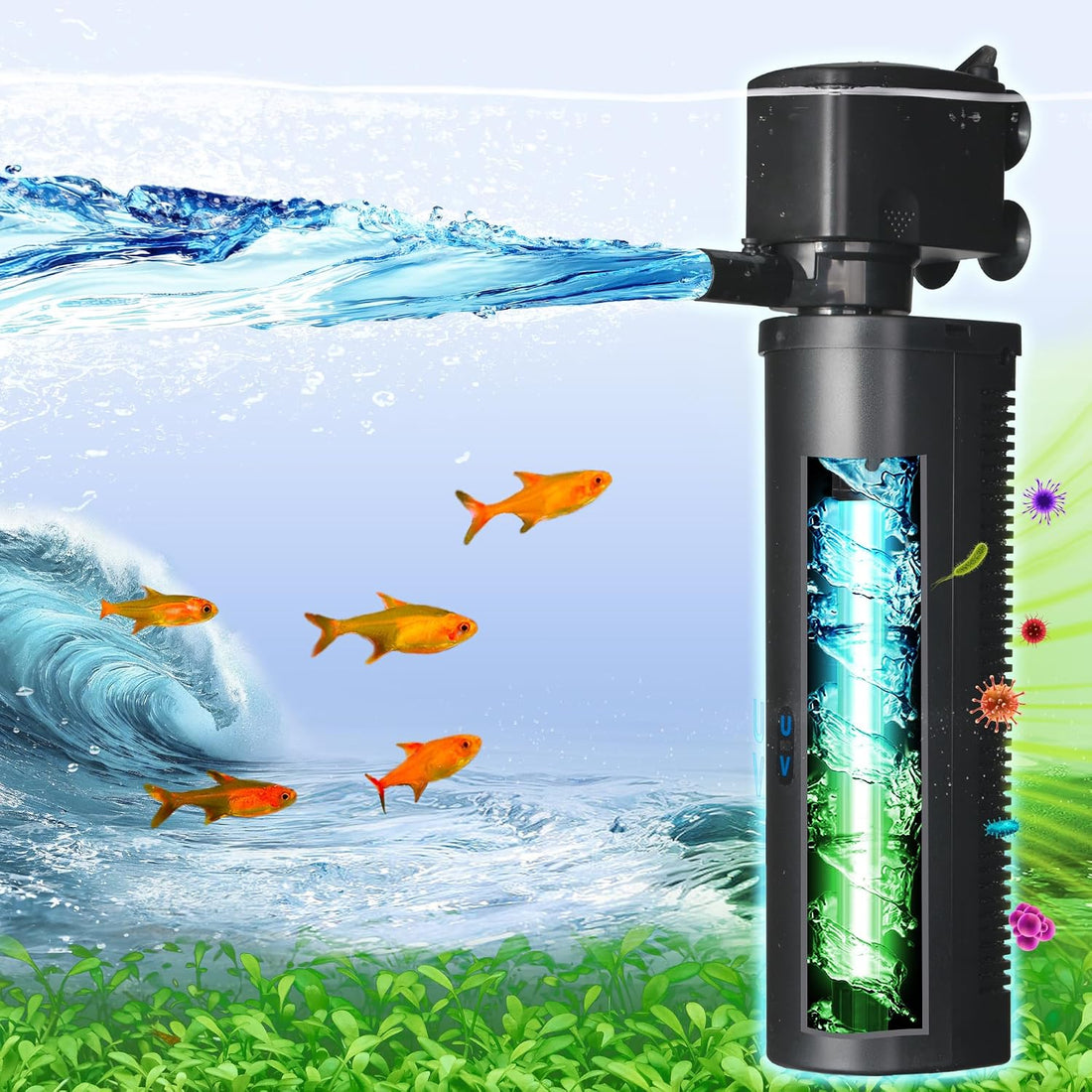 COOSPIDER Aquarium Filter with 6W U-V Light 158GPH for 10-45 Gallon