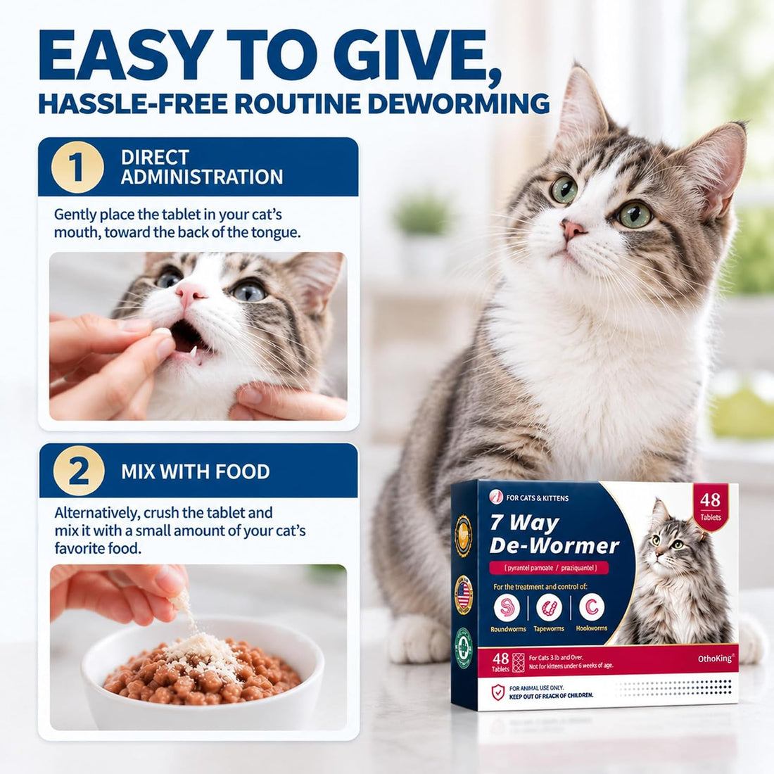 Dewormer for Cats & Kittens, Broad Spectrum Wormer for Tapeworms