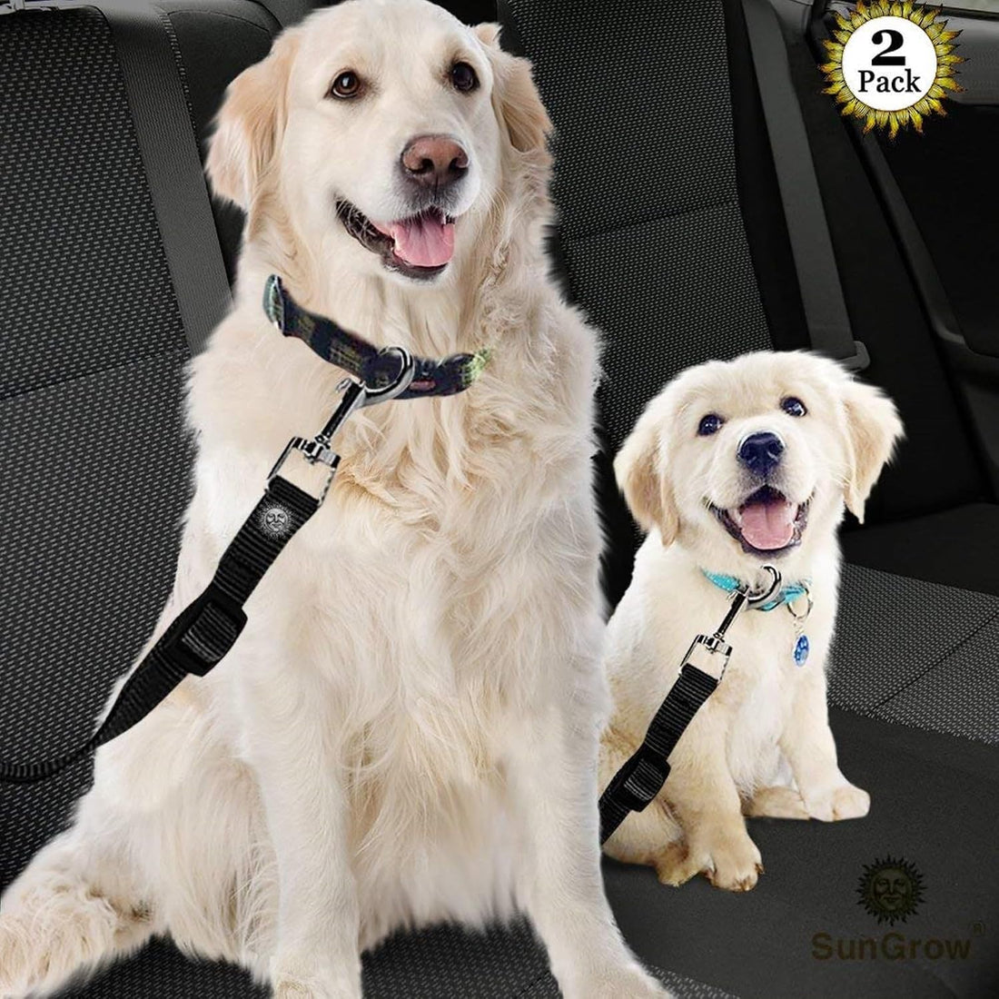 SunGrow Dog Seat Belt for Car, Adjustable Nylon Pet Seatbelt
