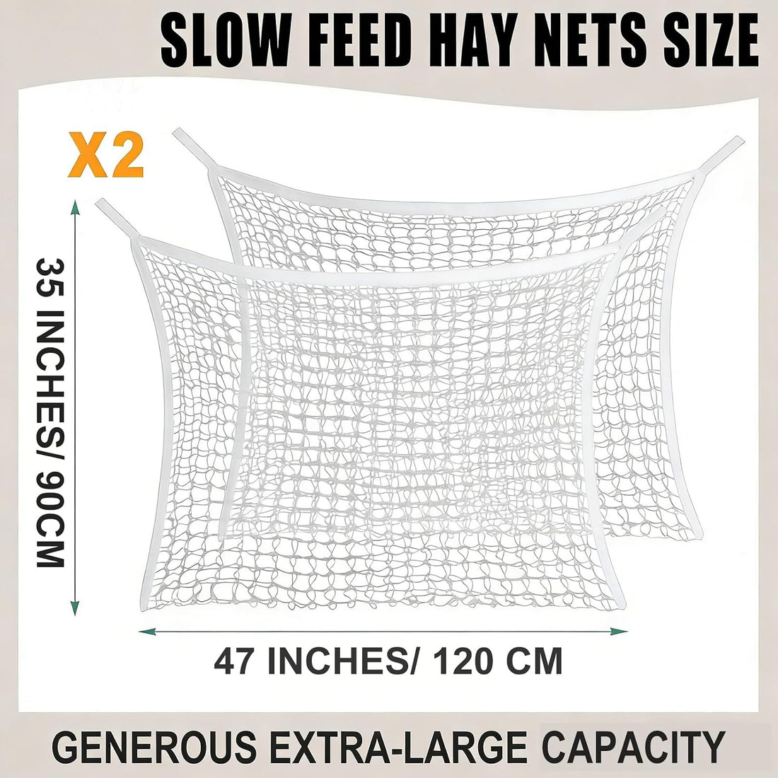 2PCS Slow Feed Hay Net for Horses, 1.5" Openings, Black, 35"x47"