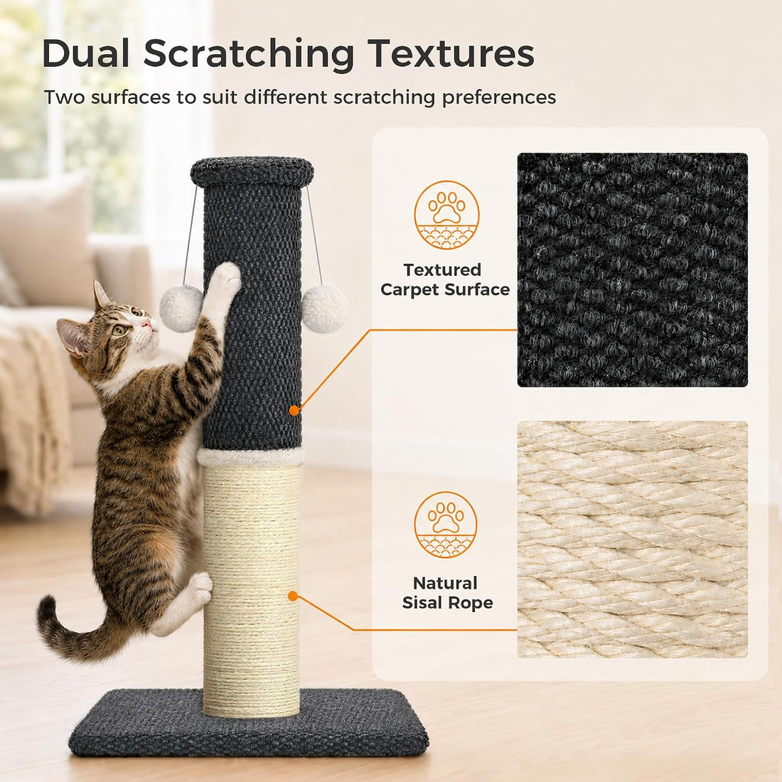 Made4Pets Cat Scratching Post with Sisal & Carpet for Indoor Cats