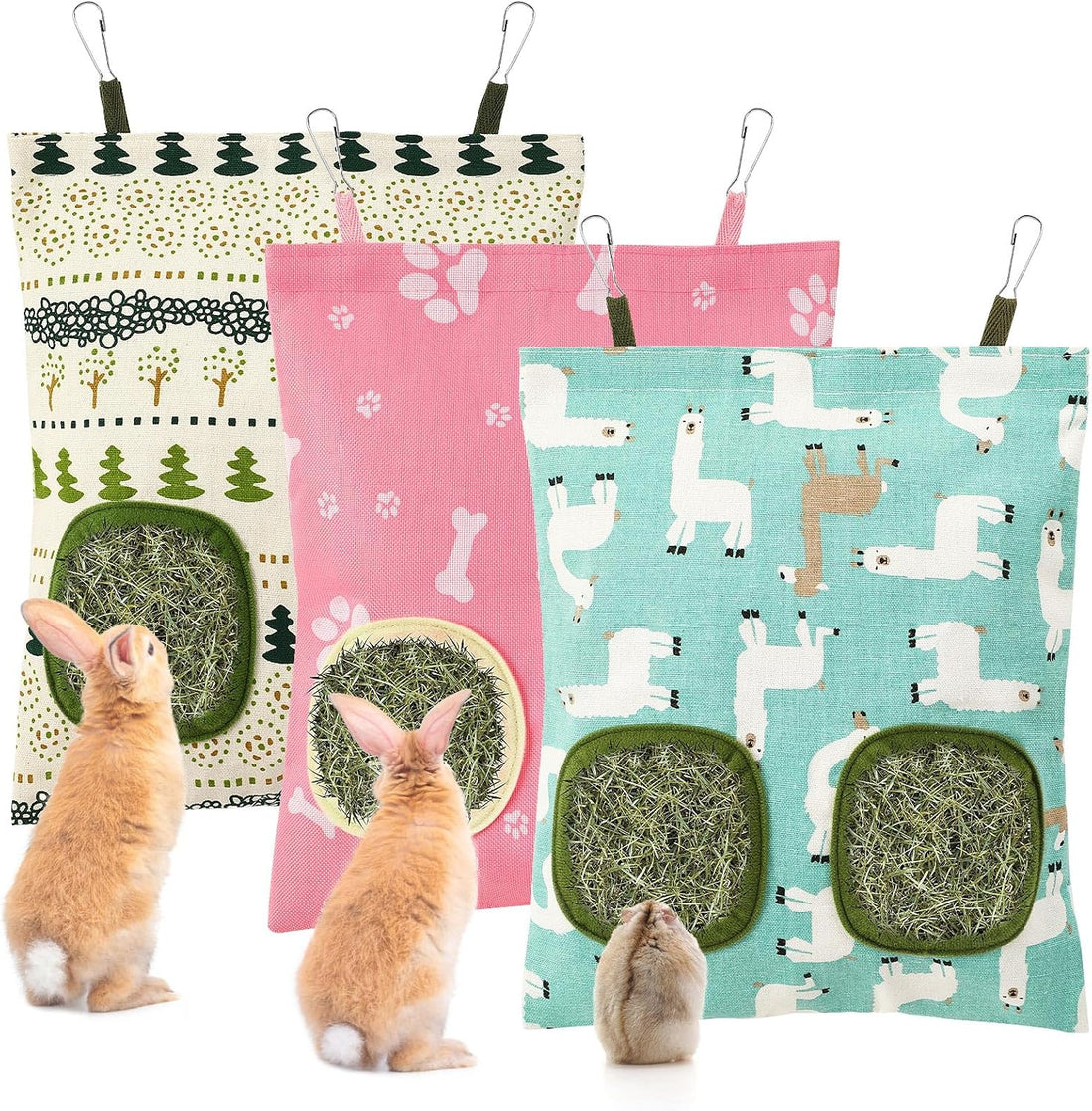 UPINS 3Pack Guinea Pig Hay Feeder Bag,Bunny Rabbit Cage Bag Hanging