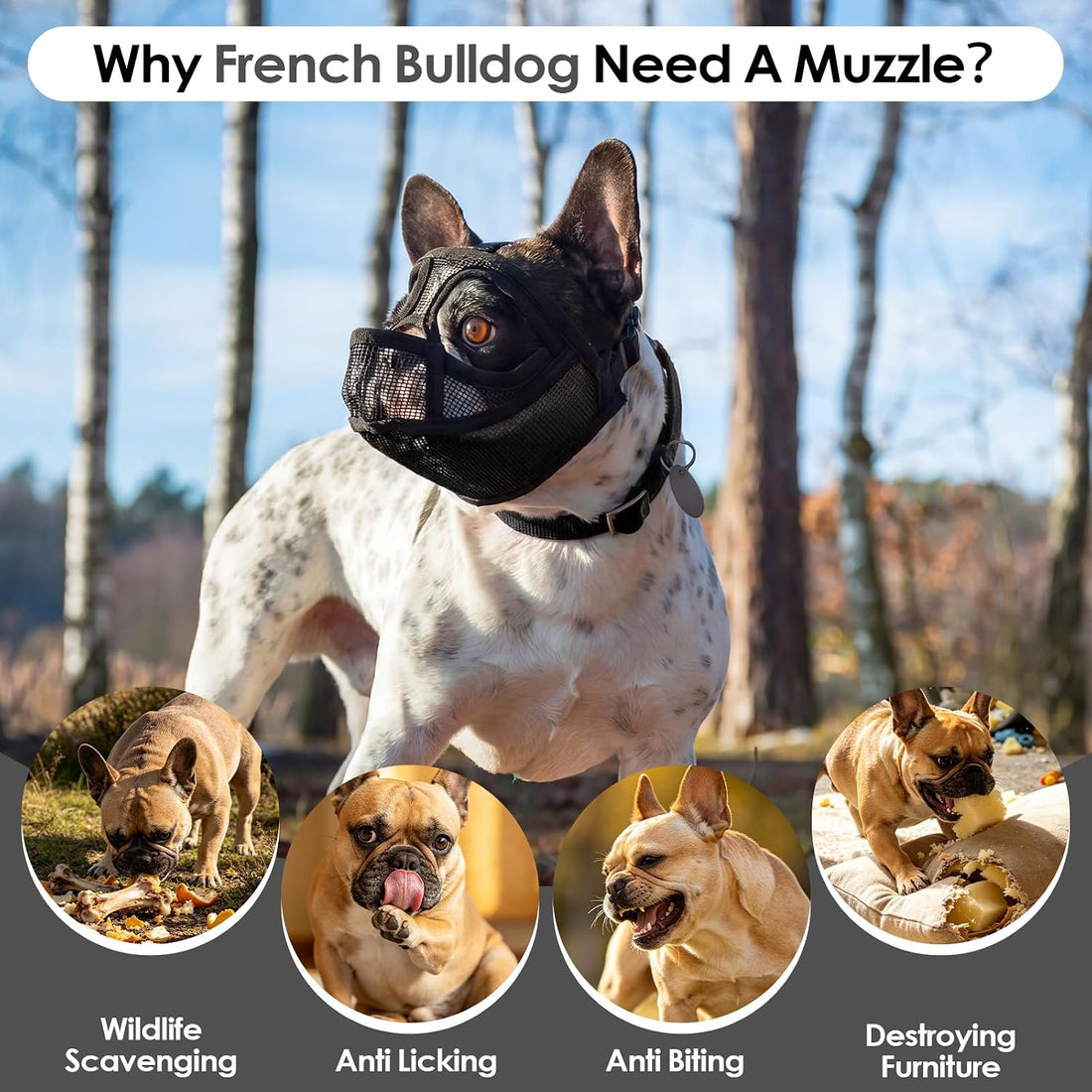 Short Snout Dog Muzzle, Breathable Soft Mesh French Bulldog Muzzle