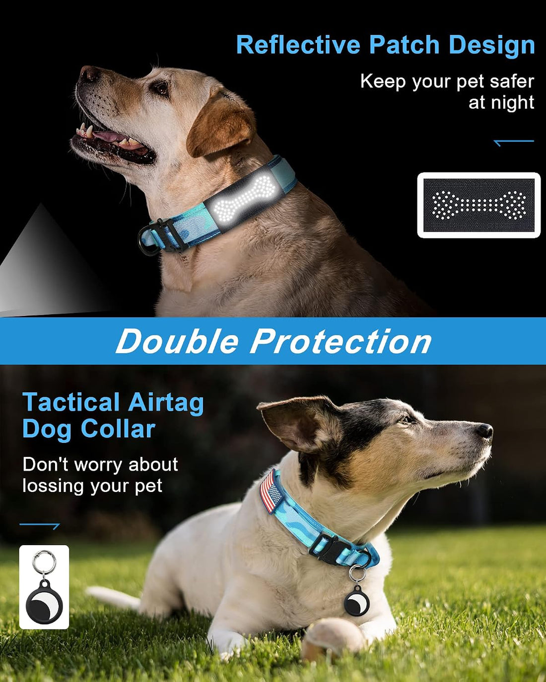 Hotsky Tactical Dog Collar, Adjustable Military Training Nylon Airtag