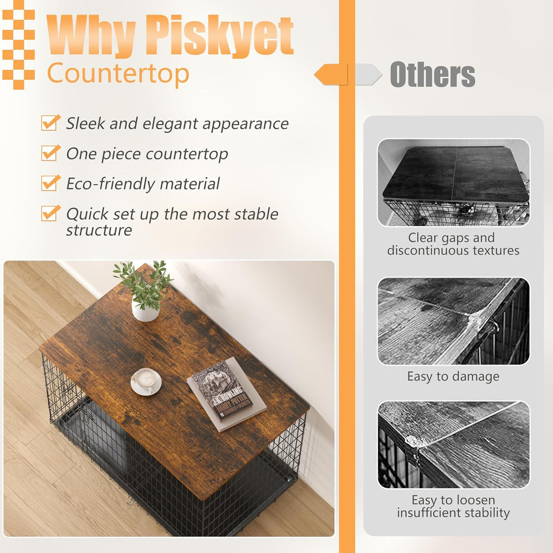 Piskyet Dog Crate Topper Wood Countertop