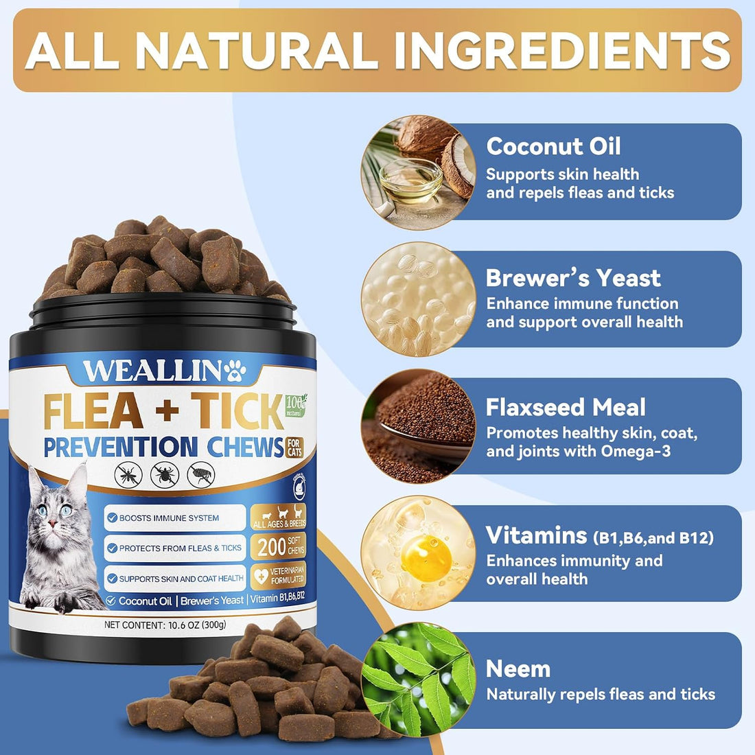 Flea and Tick Prevention for Cats, Cats Fleas Treatment 200 Soft Chews