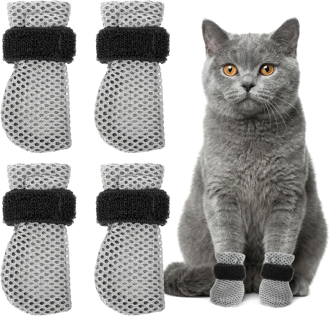 4 Pcs Cat Booties Anti Scratch Mittens Gloves Mesh Cat Claw Covers