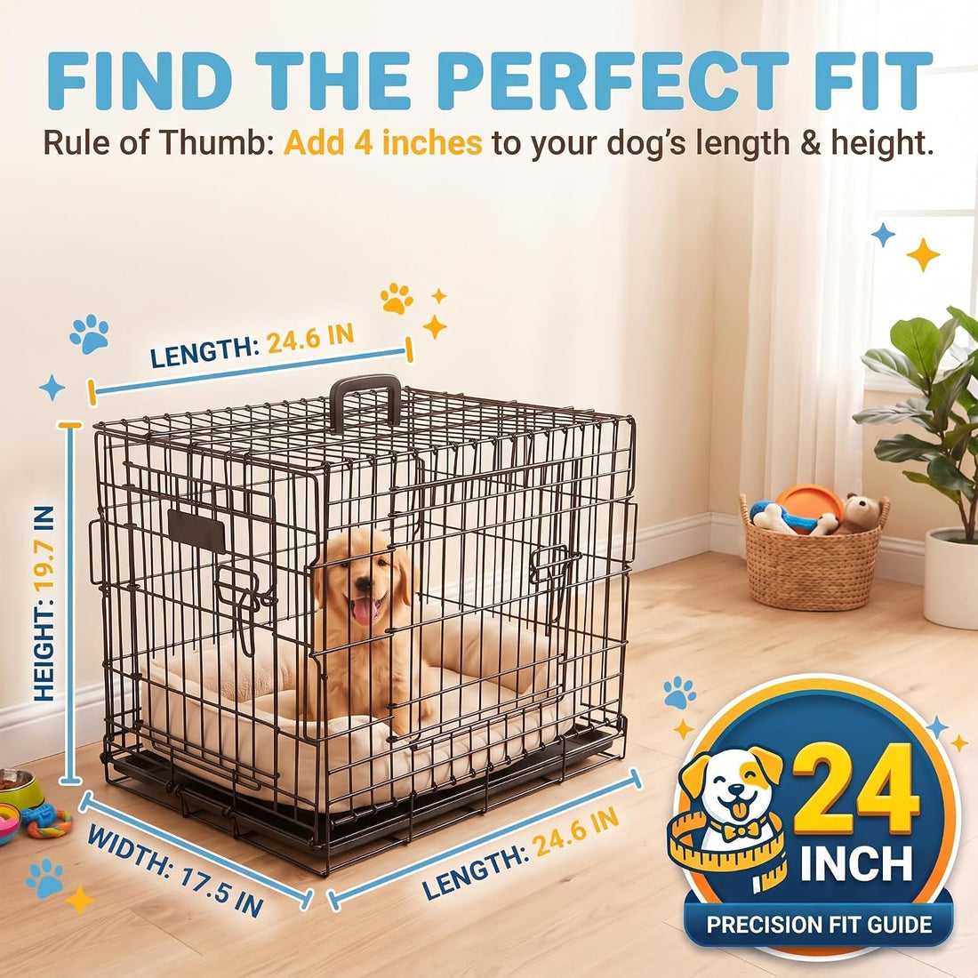 24inch, 2-Door Foldable Metal Wire Dog Crate