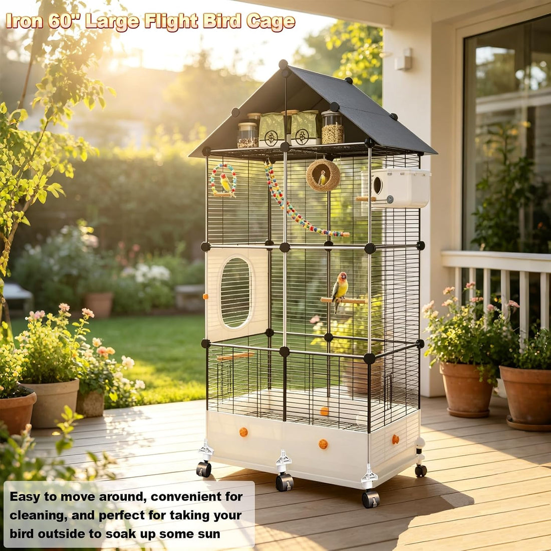 60" H Large Bird Cage for Parrots, Parakeet Cage with Top Storage