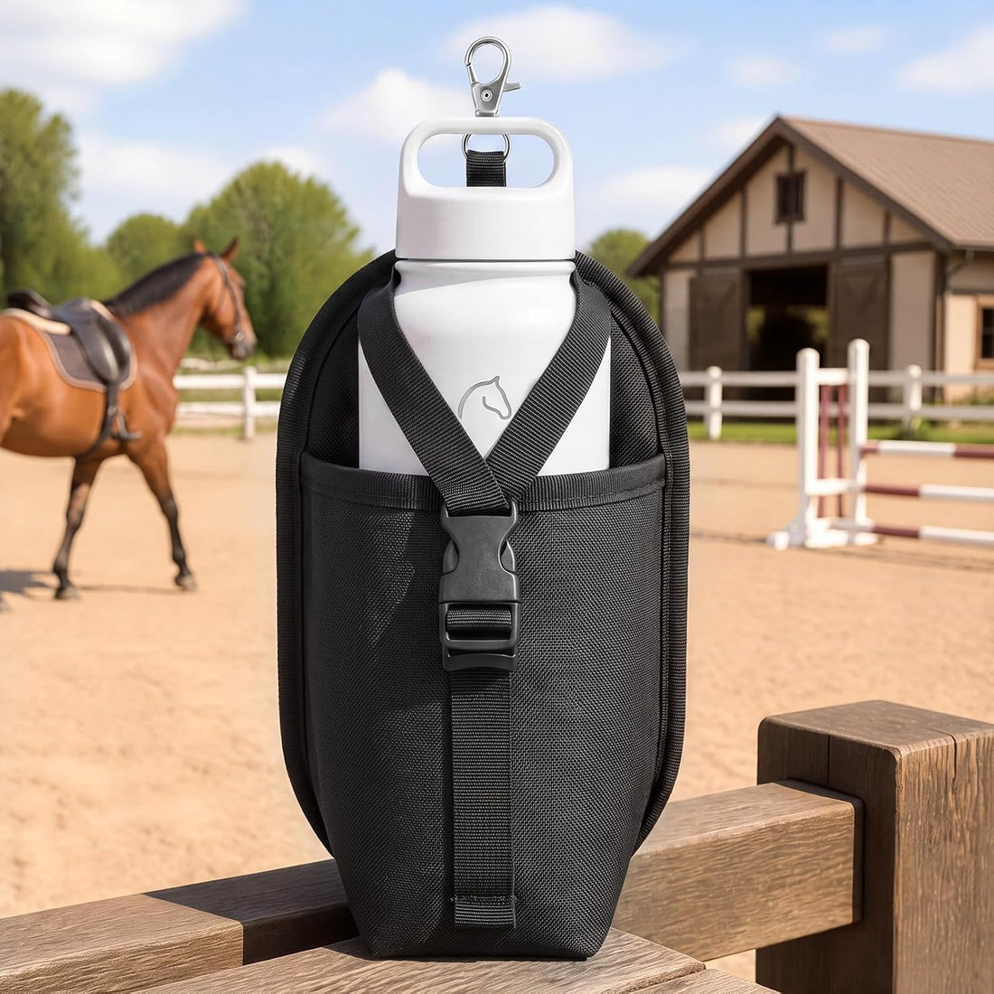 Horse Saddle Water Bottle Holder, Clip-on Nylon Pouch