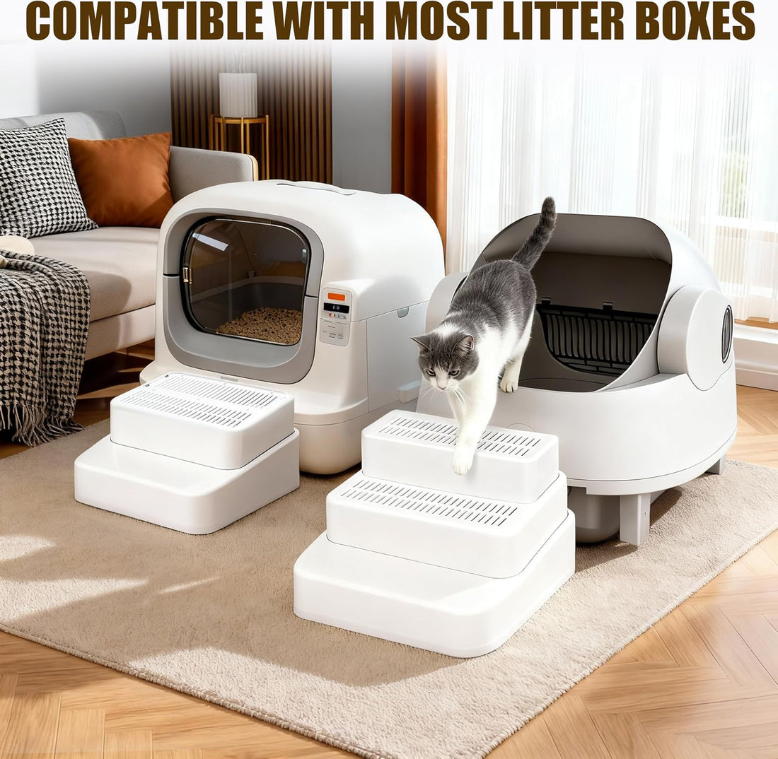 3 Steps Cat Litter Box Step with Cleaning Brush for Automatic Litter