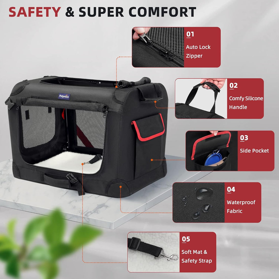 Petprsco Large Cat Carrier for 2 Cats/Small Dogs 24"x17"x17" for Car