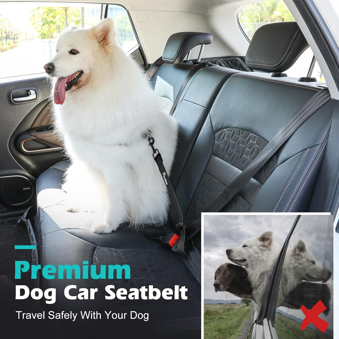 Pawaboo Dog Seat Belt for Car, with 360° Hook，20 in, Chew-Proof