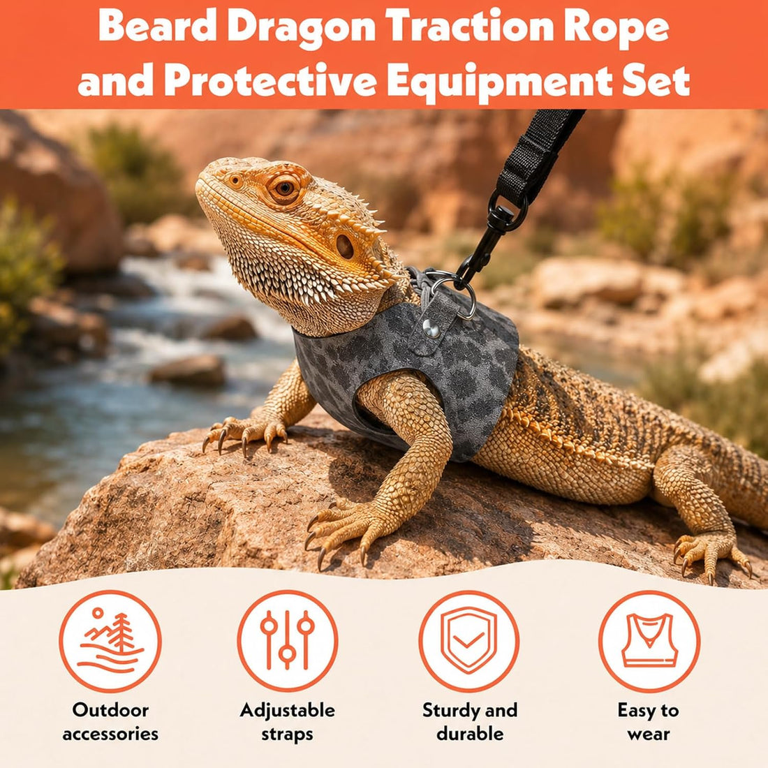 Oruola 3 Sizes Bearded Dragon Harness and Leash,for Beardeds Dragons