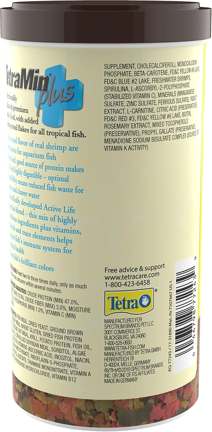 TetraMin Plus Tropical Flakes Fish Food with Shrimp, 7.06 oz
