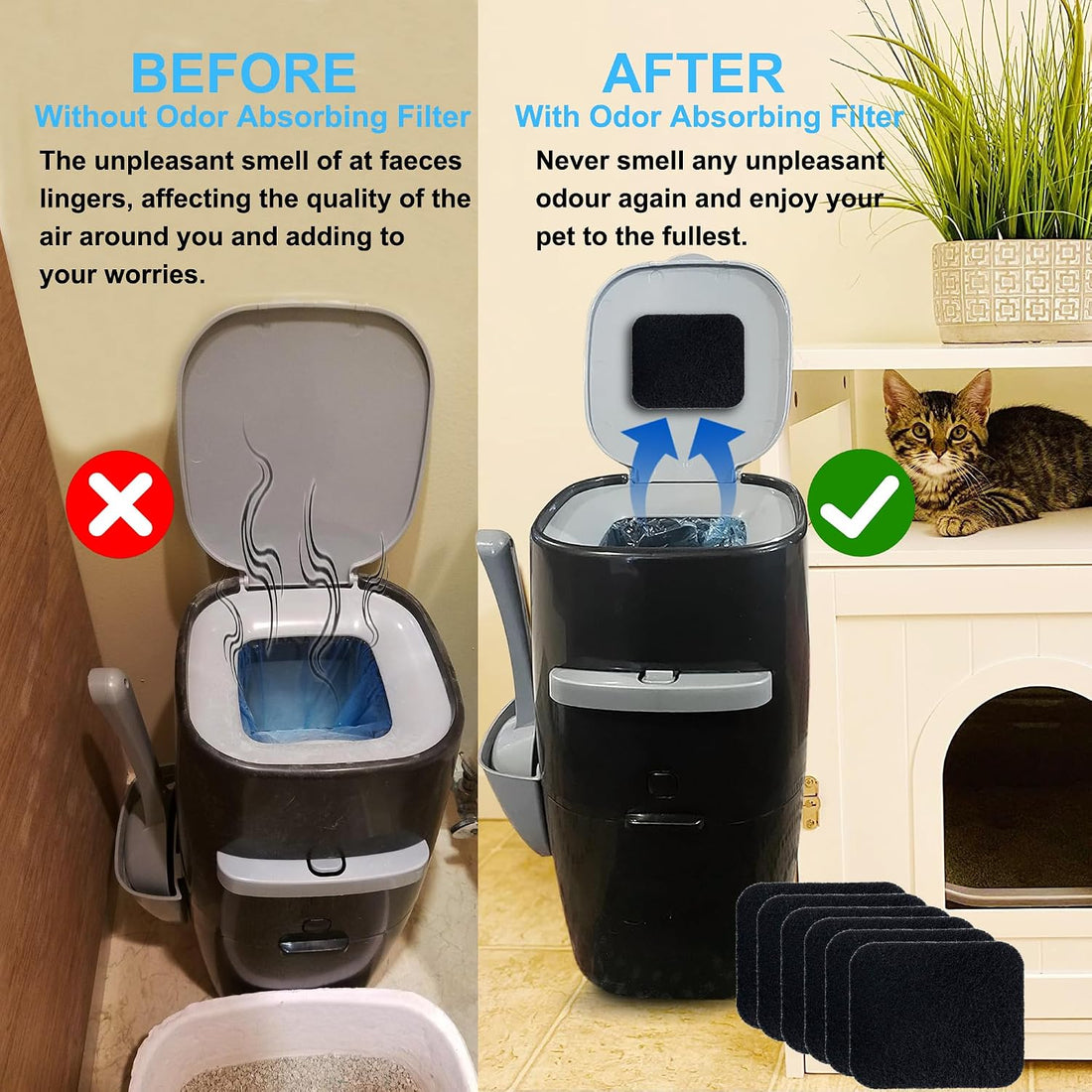 PurifyLogix 6PCS Activated Charcoal Filters for Litter Genie Standard