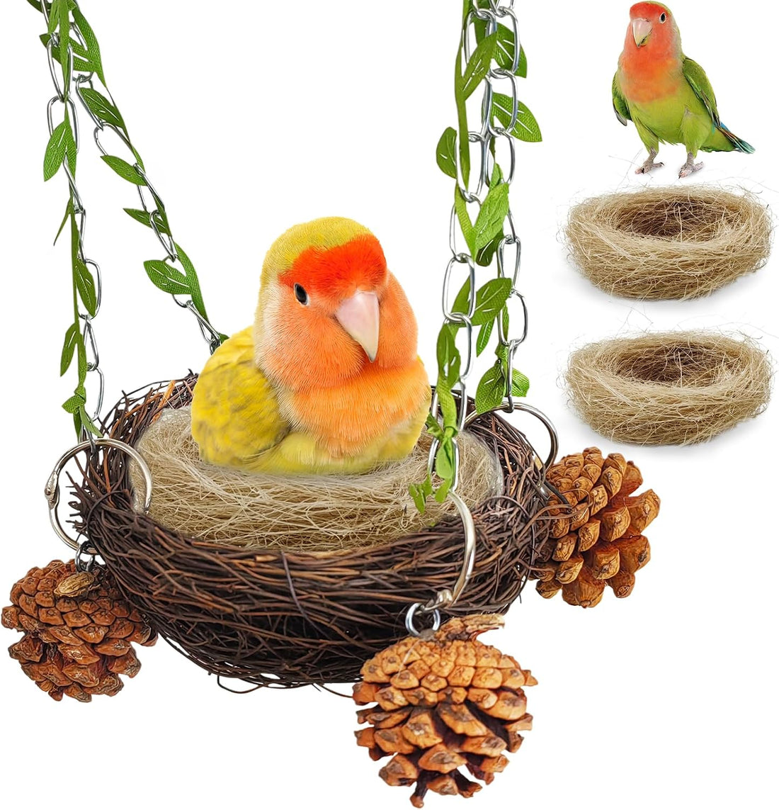 PINVNBY Natural Coconut Shell Bird Nest Suspended Parakeet Nest Bird