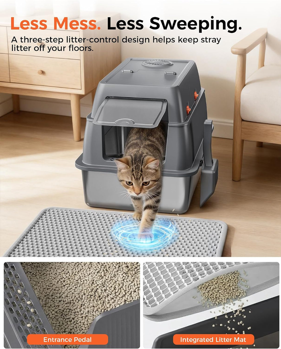 GTPLAYER XXL Stainless Steel Cat Litter Box with Lid
