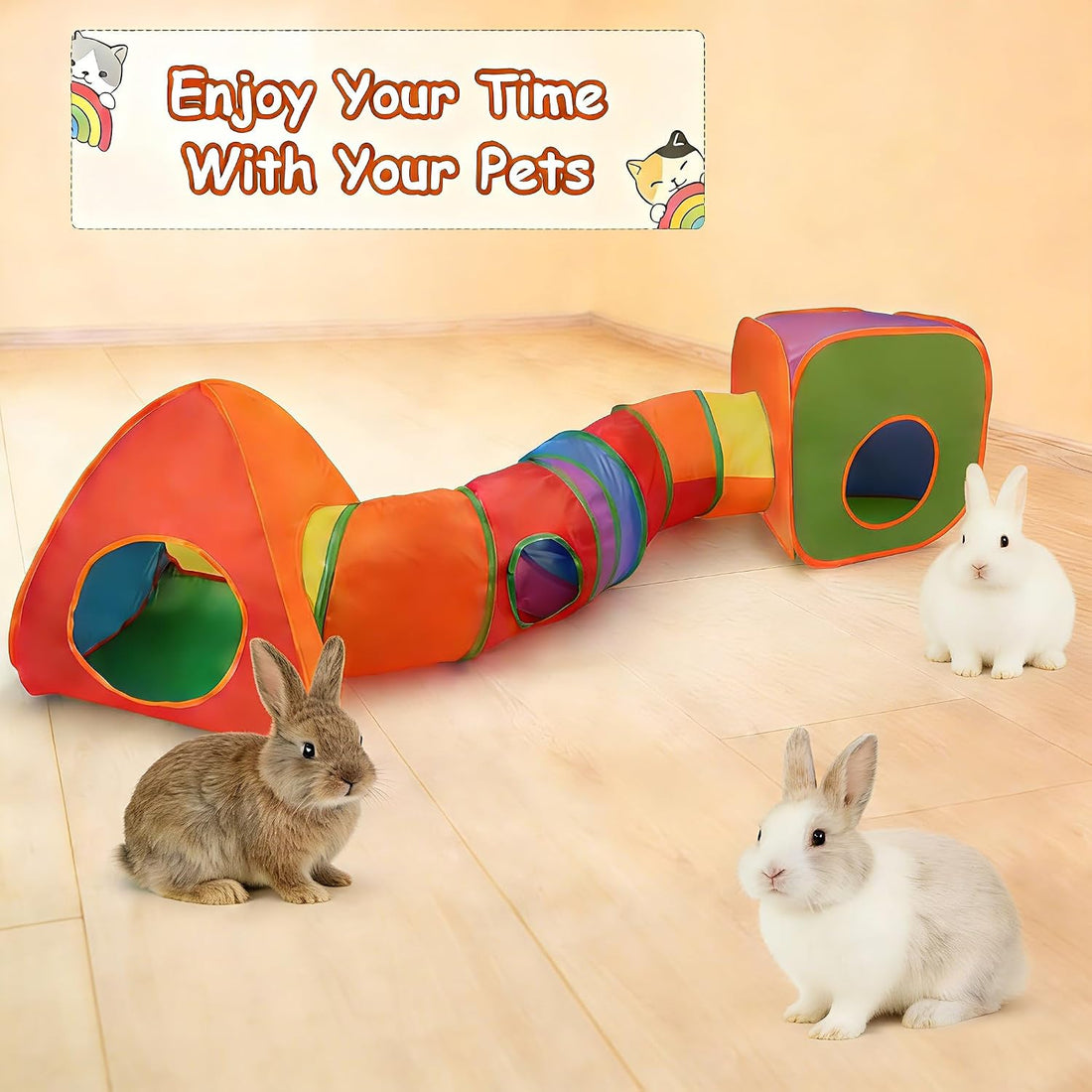 YUEPET Rabbit Tunnel & Cube Tent, Bunny Hideout, Guinea Pig Tunnel
