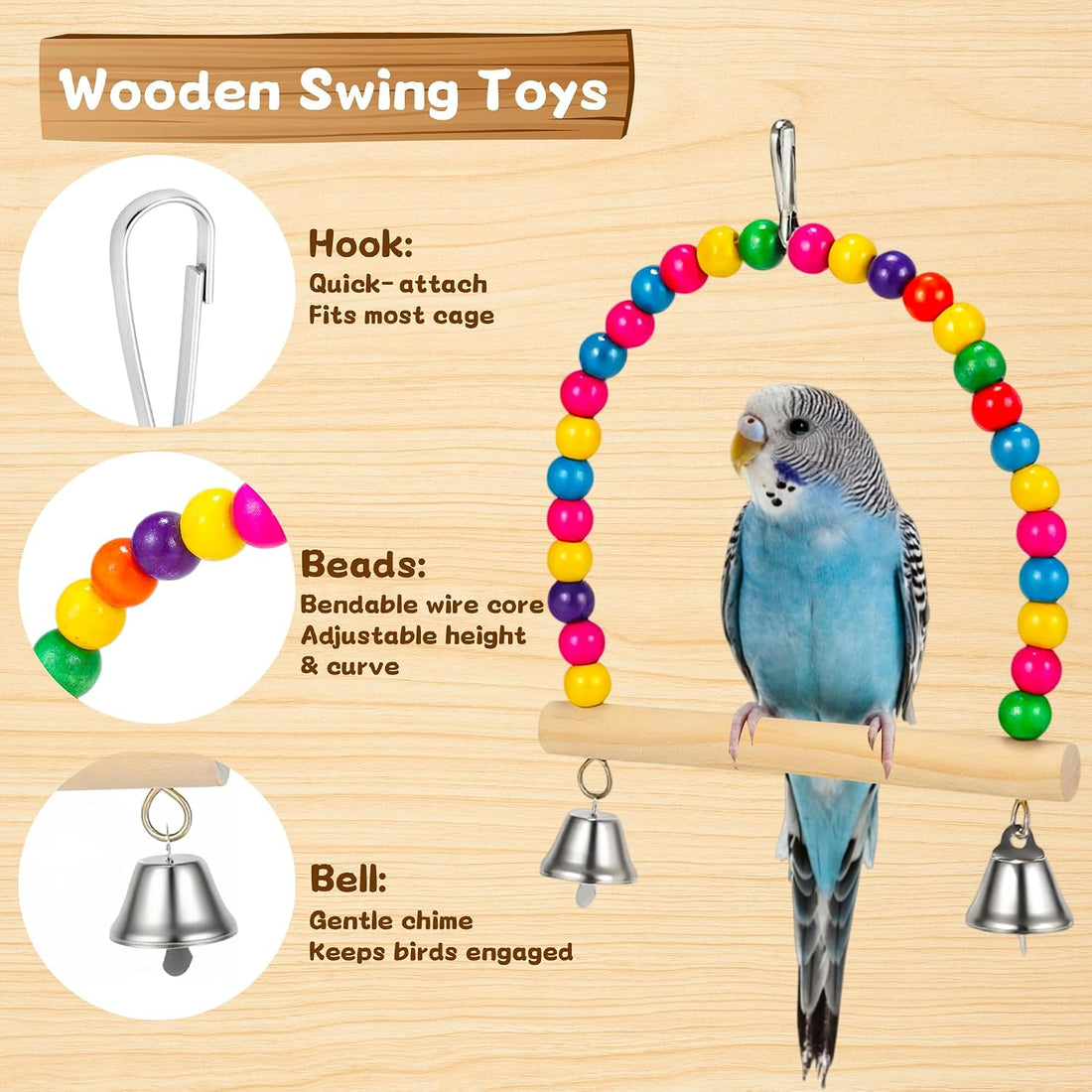 11 Pcs Bird Cage Toy Set for Parakeets, Cockatiels