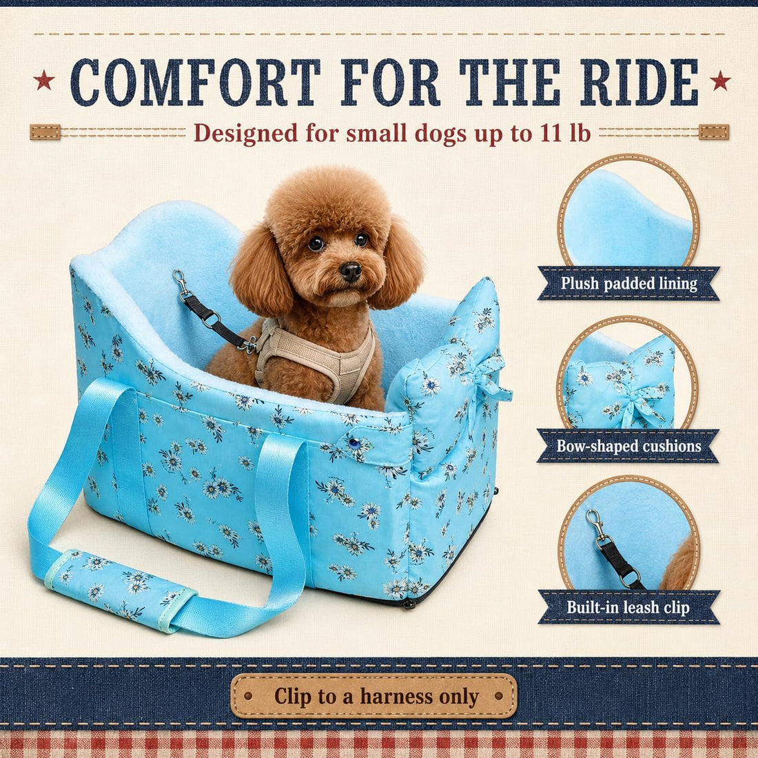 Console Dog Car Seat Up to 11lbs