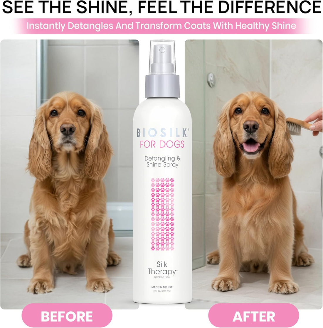 BioSilk for Dogs Silk Therapy Detangling and Shine Spray, 8 Fl Oz