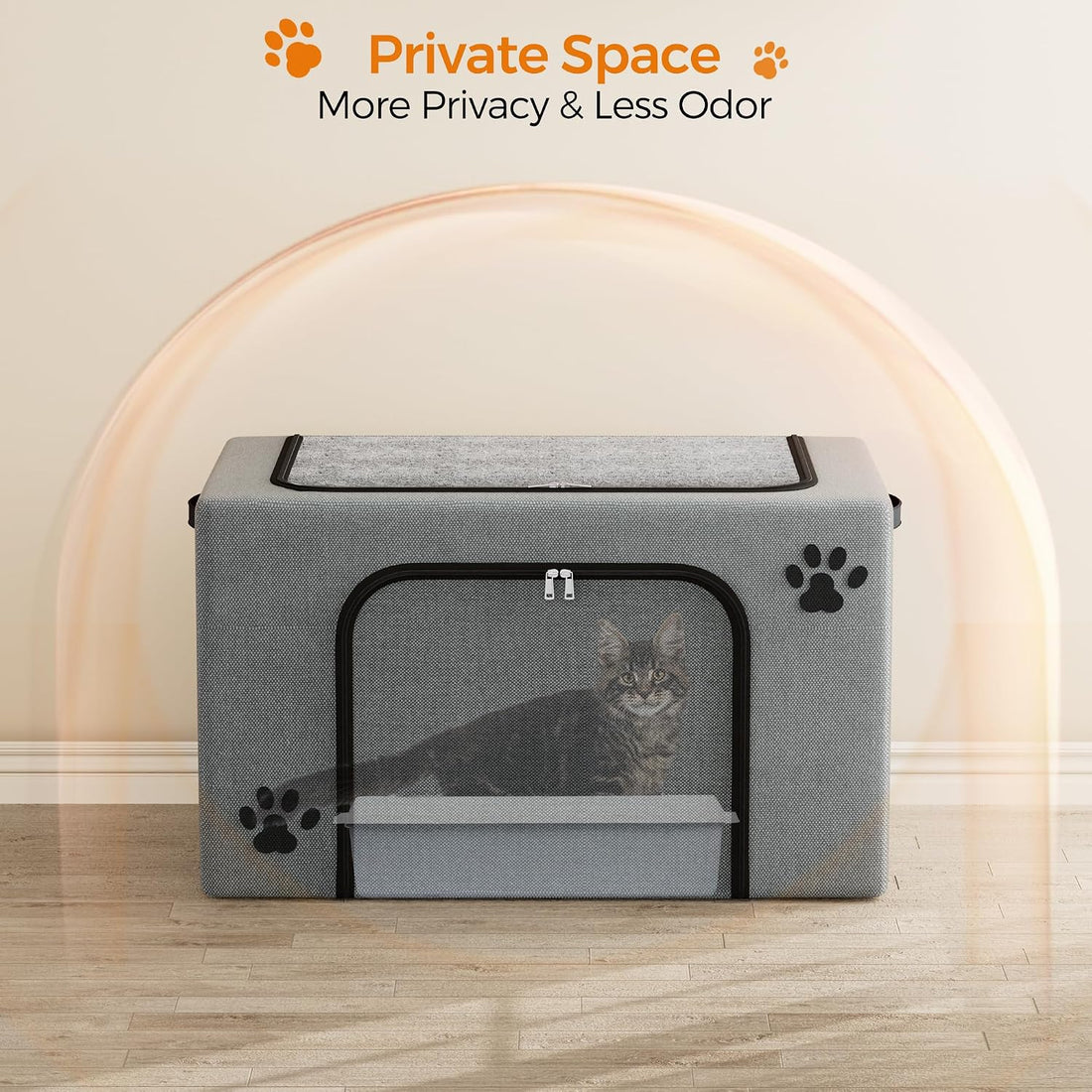 Hidden Cat Litter Box Enclosure with Cat Bed