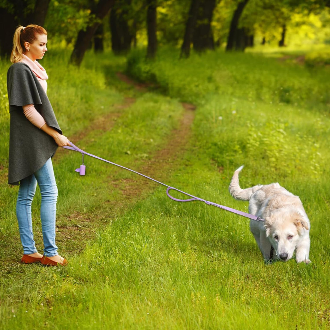 Wisedog Two Handles Dog Leash, Lilac, L|5.2 ft-6 ft
