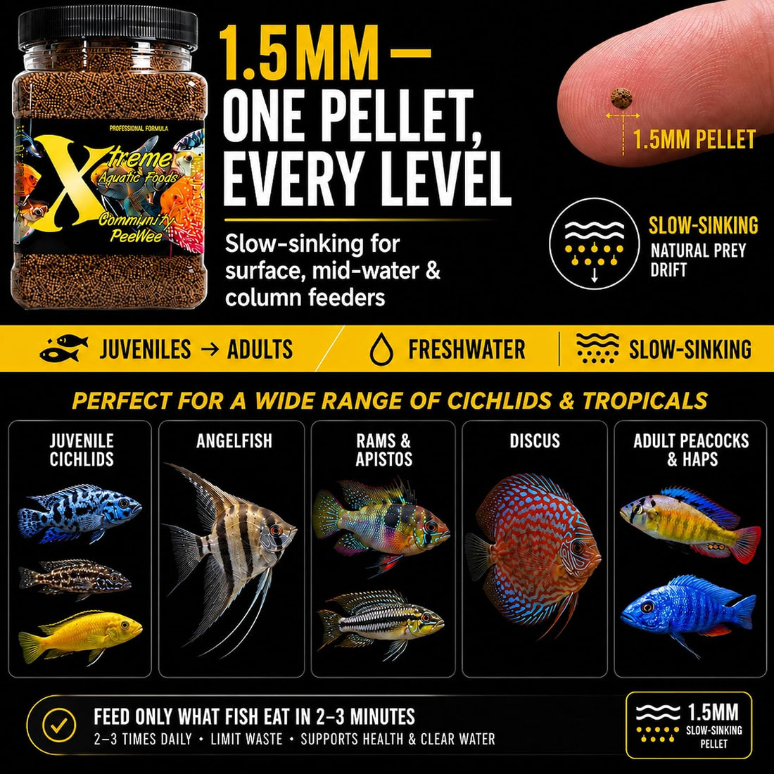 Xtreme Cichlid Peewee 1.5 mm Pellets - Proven Nutrition for Cichlids