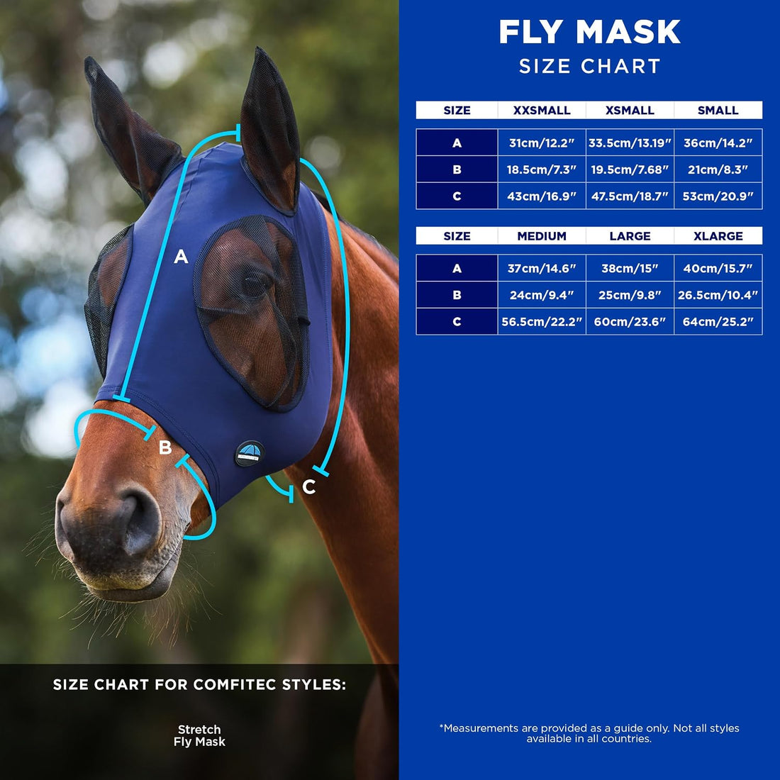 WeatherBeeta ComFiTec Stretch Fly Mask with Ears, Navy/Black, Large