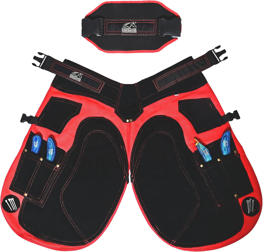 Equine Care Red Farrier Apron Chaps, Leather & Canvas, Back Support