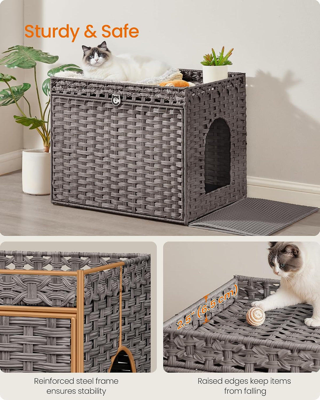 Feandrea Cat Litter Box Enclosure, Handwoven Rattan End Table