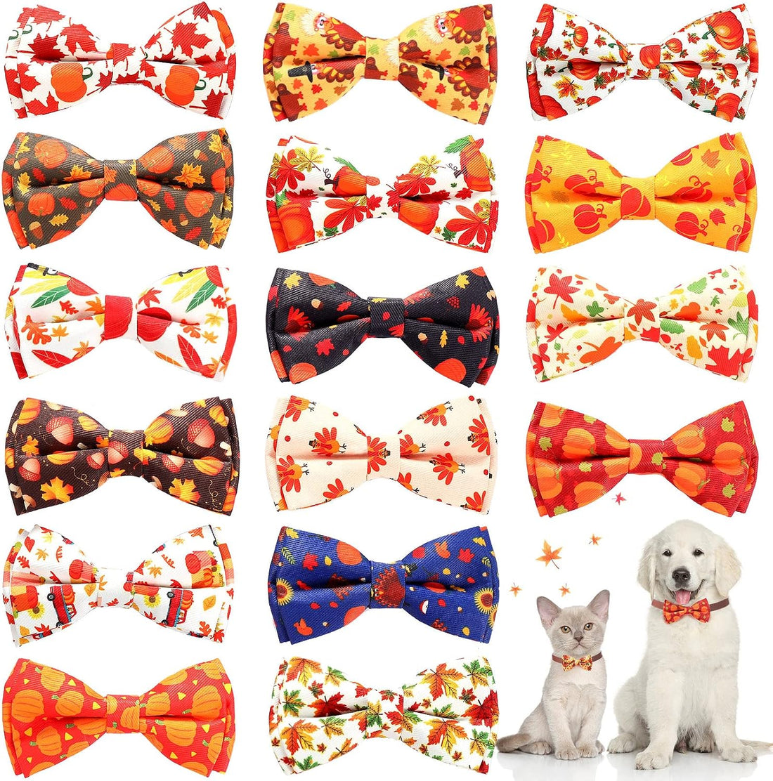 Sanwuta 16 Pcs Fall Dog Bow Ties Bulk, Autumn Bowties for Dogs