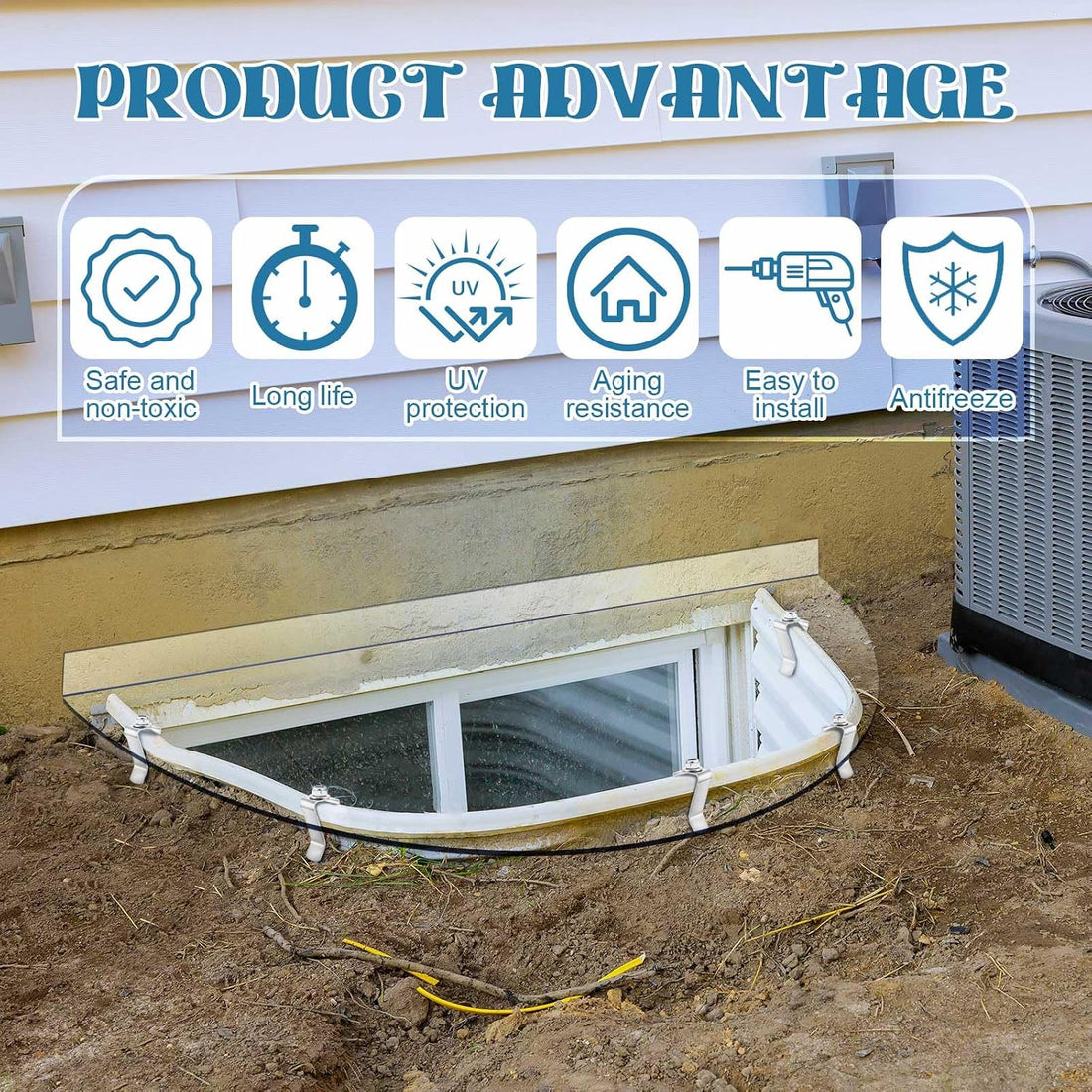 Vercraft 39"L x 16"W Outside Window Well Covers with Mounting Clip