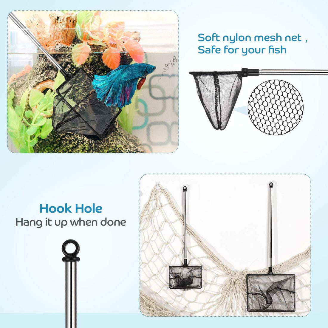 2 Pieces Fish Tank Net Aquarium Mesh Fishes Net Long Handle