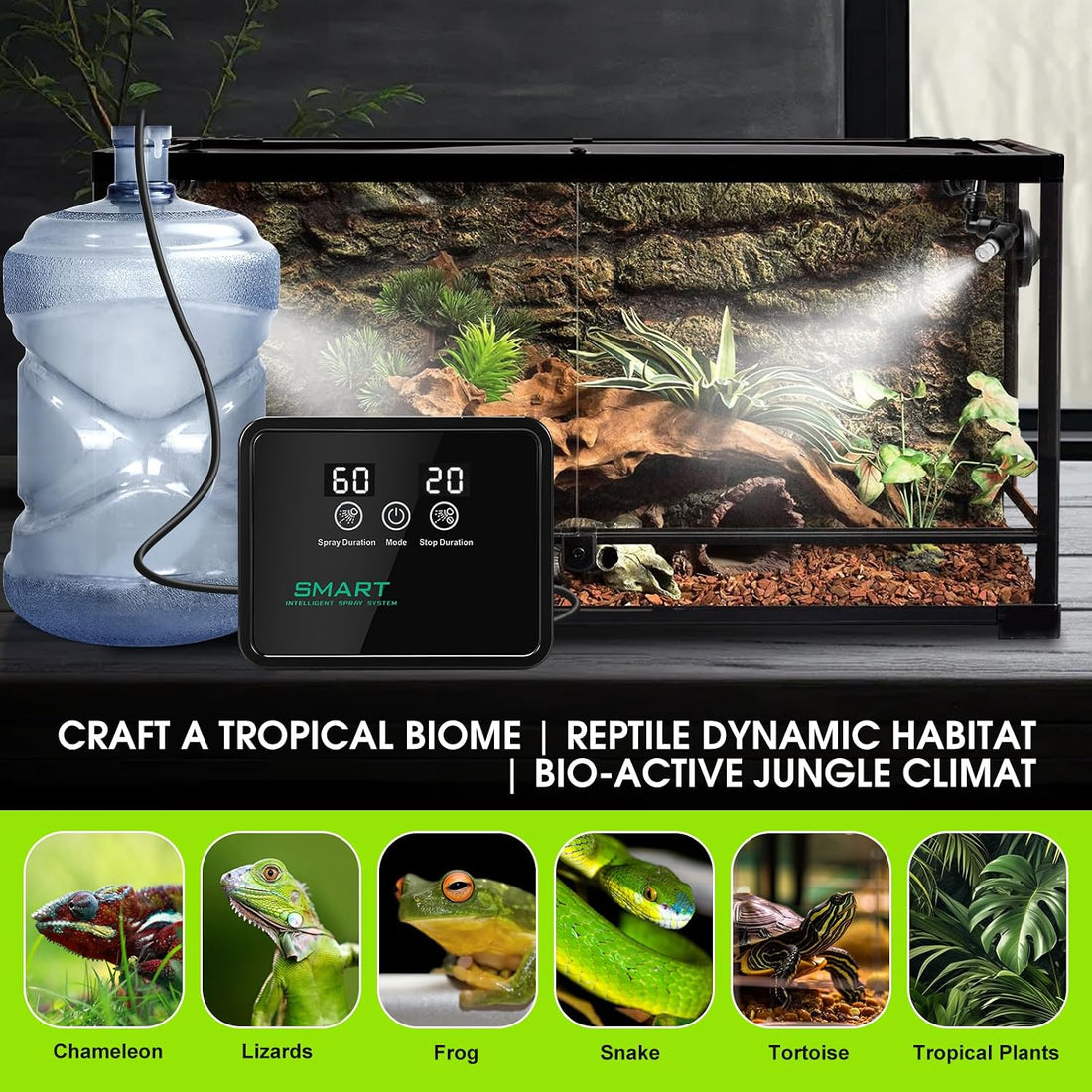 Reptile Humidifier Reptile Mister System with Timer & 360° Nozzles
