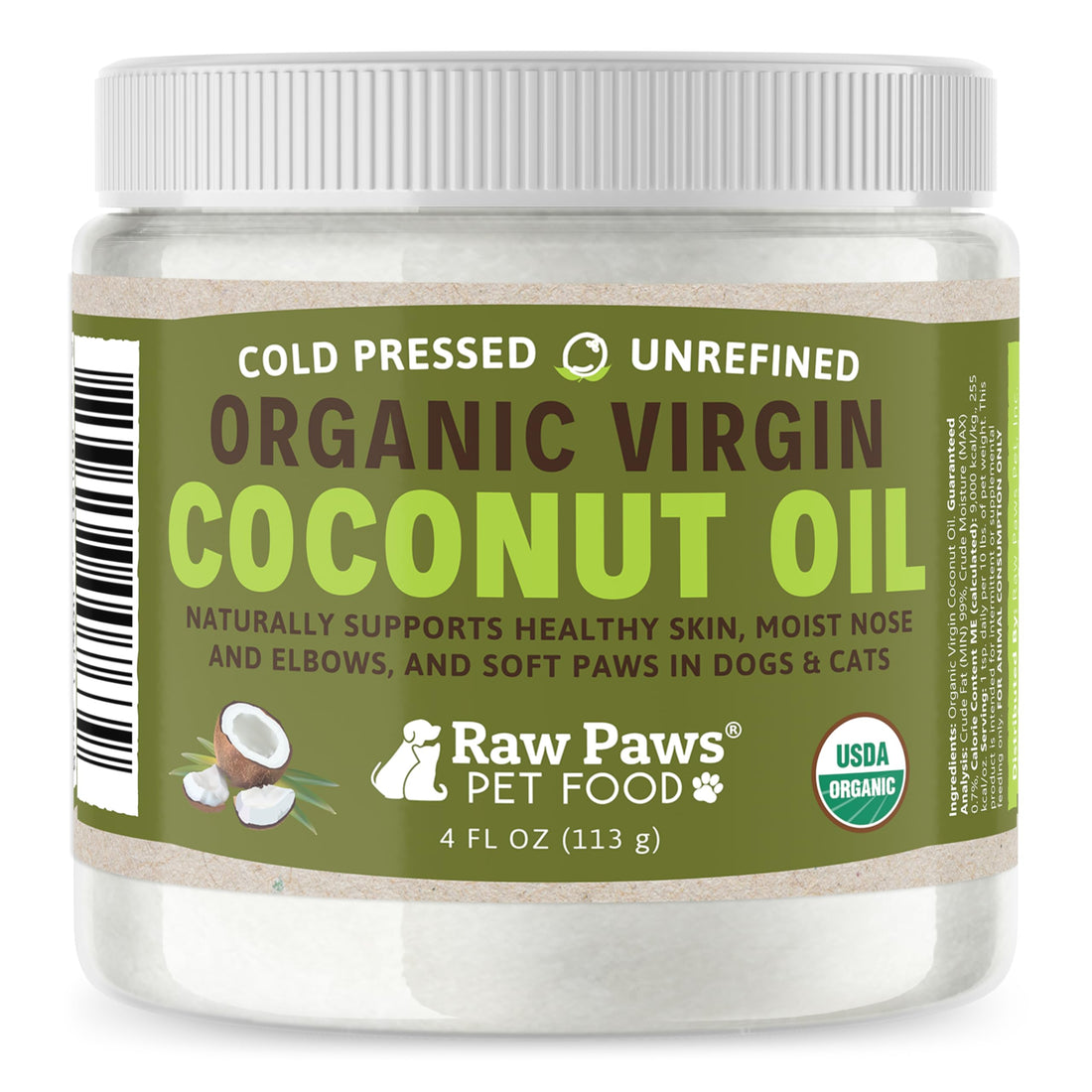 Raw Paws Virgin Organic Coconut Oil for Dogs & Cats, 4-oz