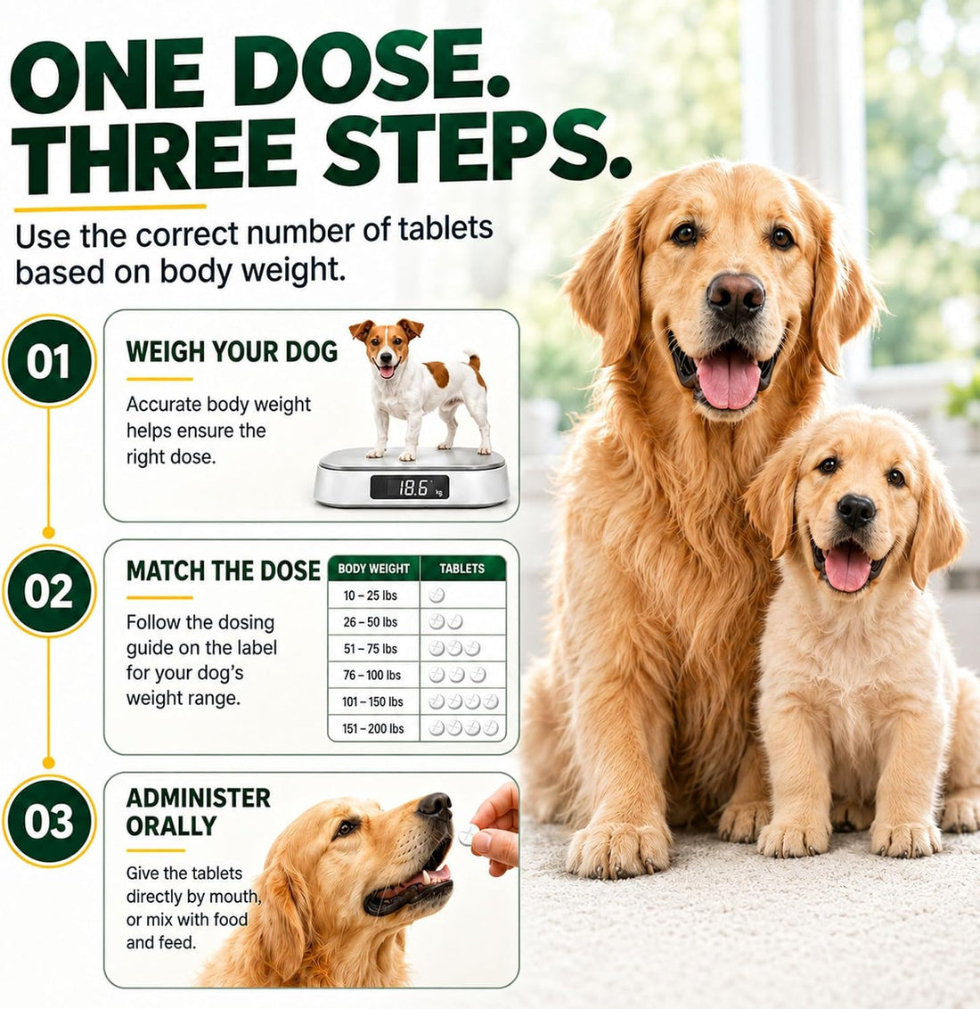 Quad Dewormer for Dogs, 4-Way Wormer for Whipworm, Tapeworm