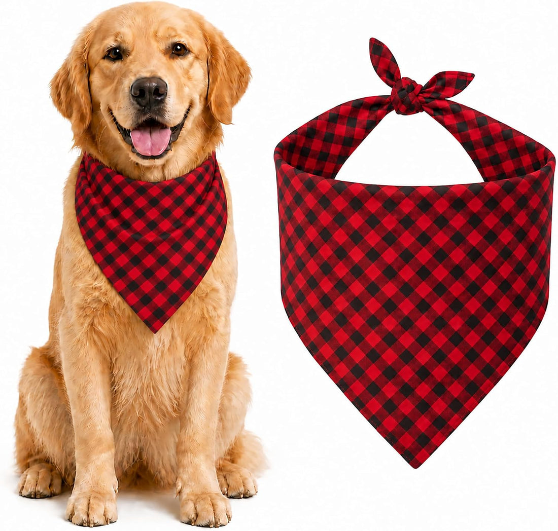 Khaki Plaid Dog Bandana 1 Pack, Fits Neck Up to 18"