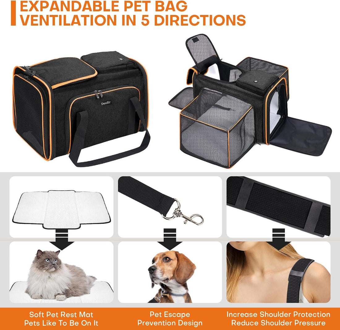 Pet Carrier, Large Soft Sided Expandable Travel Carrier with Steel