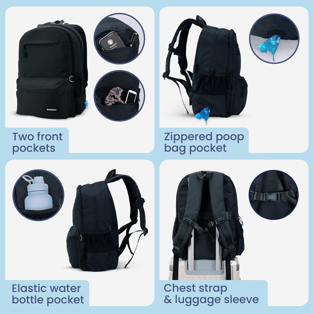 Rubyloo The Original Doggy Bag Backpack & 32oz Insulated Water Bottle